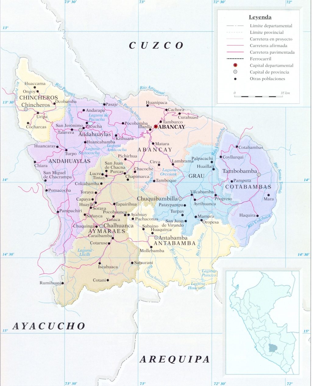 Mapa del departamento de Apur&iacute;mac.
