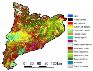 Mapa de los usos del suelo de Cataluña.