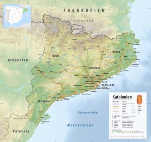 Mapa en relieve de Cataluña.