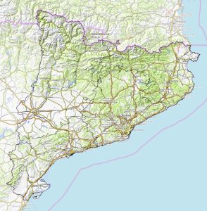 Mapa en relieve sombreado de Cataluña.