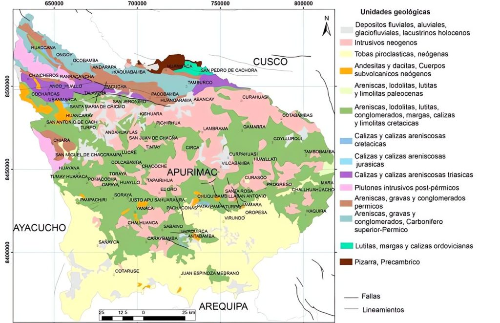 Mapa geol&oacute;gico del departamento de Apur&iacute;mac.