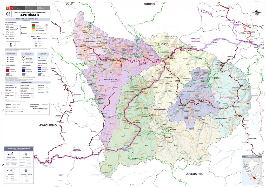 Mapa de carreteras del departamento de Apur&iacute;mac.