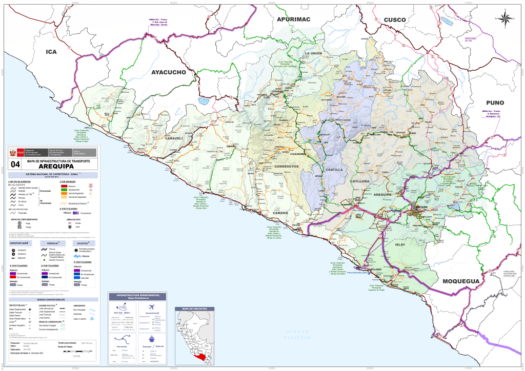 Mapa de carreteras del departamento de Arequipa.
