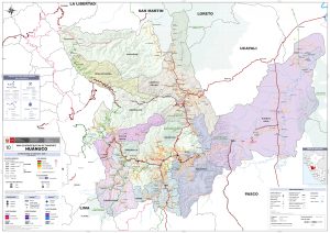 Mapa de carreteras del departamento de Hu&aacute;nuco