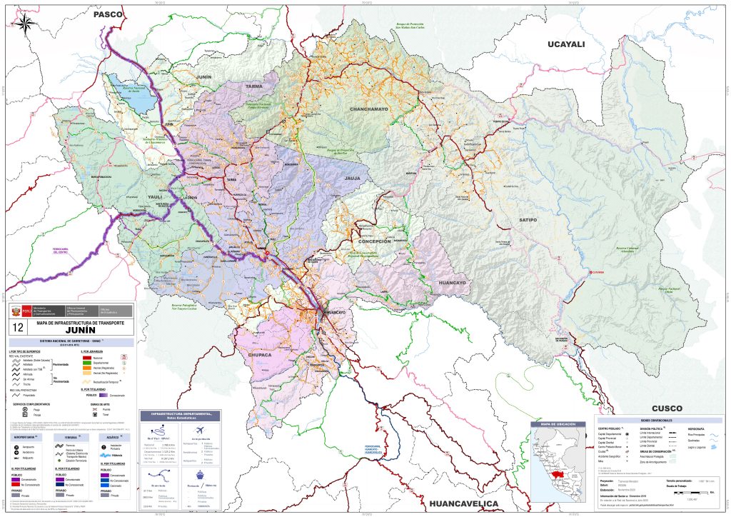 Mapa de carreteras del departamento de Jun&iacute;n.