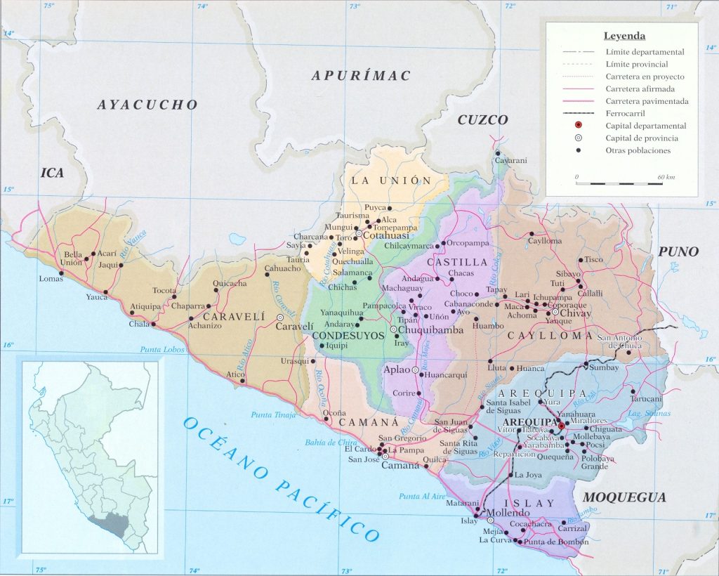 Mapa del departamento de Arequipa.