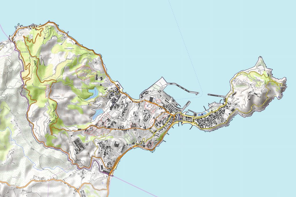 Mapa topográfico de Ceuta.