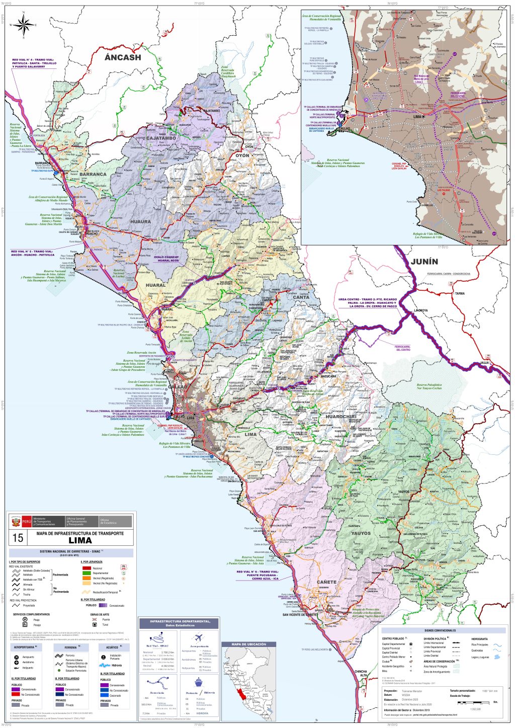 Mapa de carreteras del departamento de Lima.