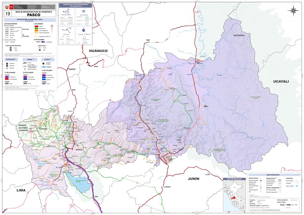 Mapa de carreteras del departamento de Pasco.