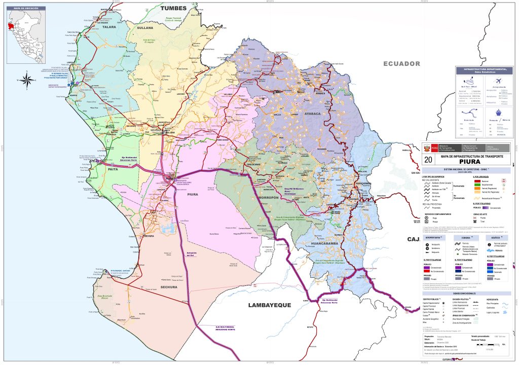 Mapa de carreteras del departamento de Piura.