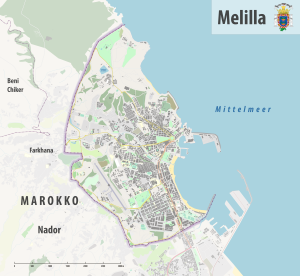 Mapa de la ciudad autónoma de Melilla.