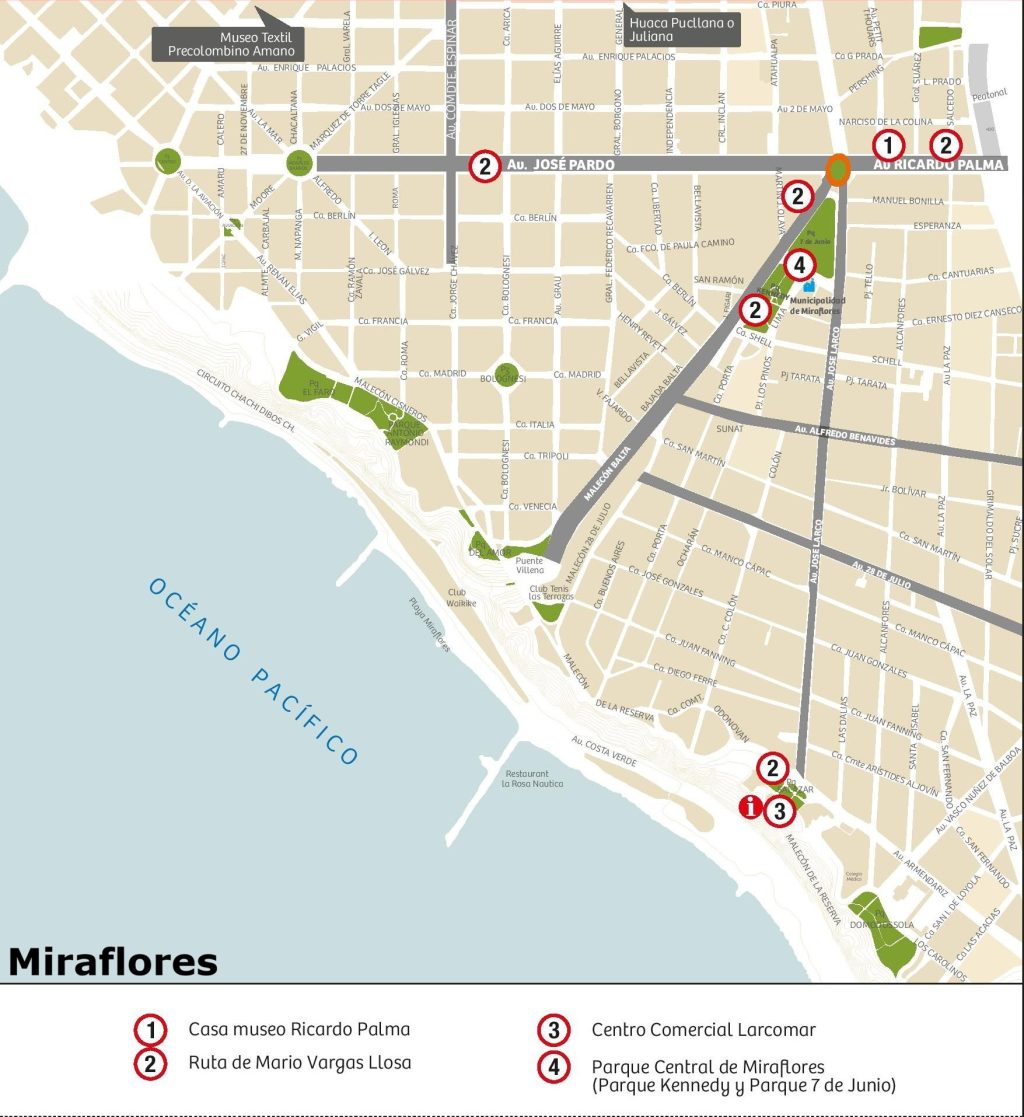 Plano del distrito de Miraflores en Lima.