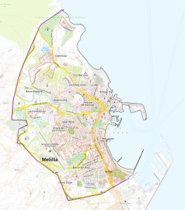 Mapa en relieve de Melilla.