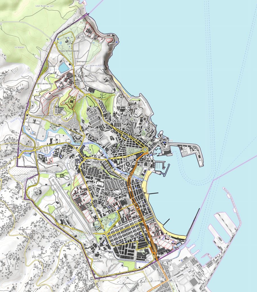 Mapa topográfico de Melilla.