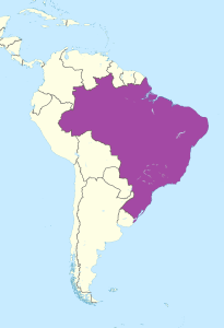 Mapa de ubicaci&oacute;n de Brasil en Am&eacute;rica del Sur.