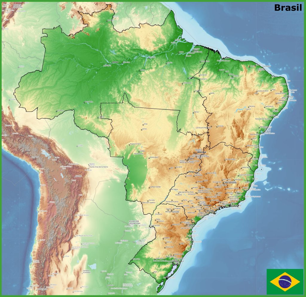Mapa f&iacute;sico de Brasil.