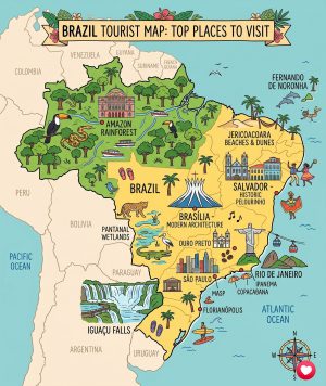 Mapa tur&iacute;stico pict&oacute;rico de Brasil