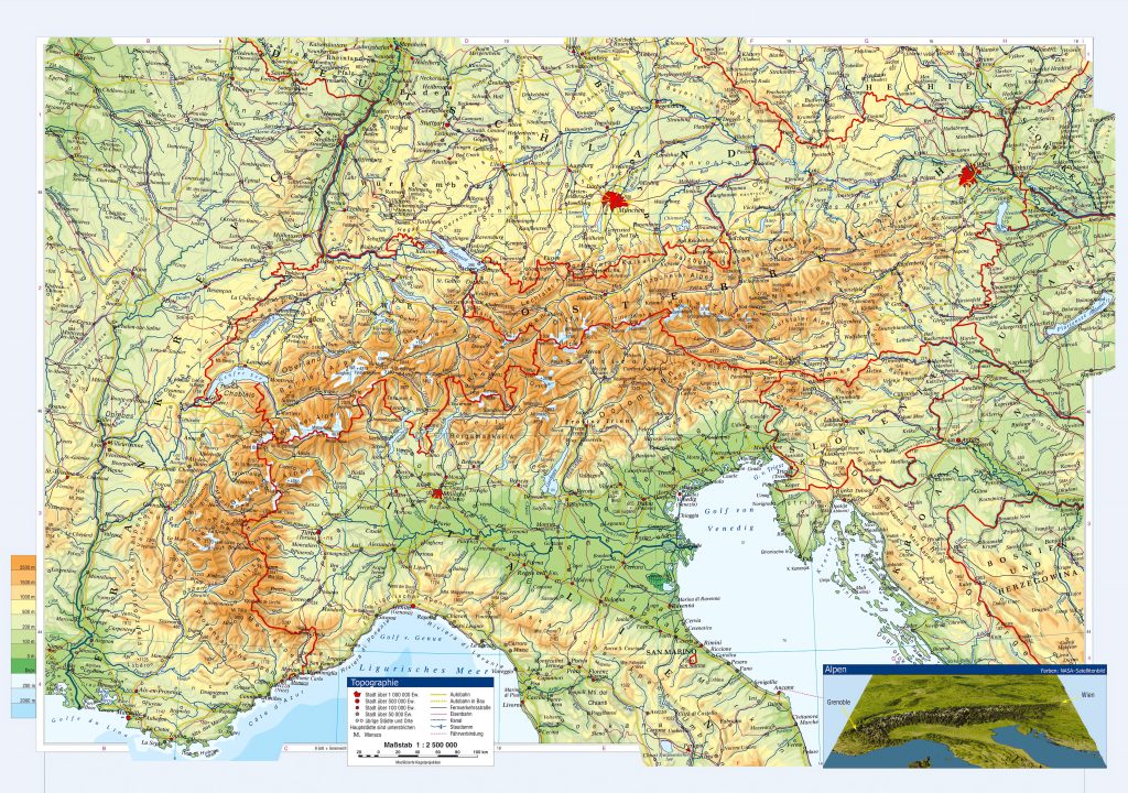 Mapa de los Alpes.