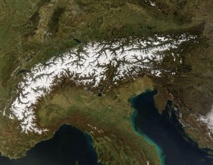 Vista satelital de los Alpes. Vista satelital de los Alpes.