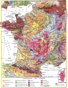 Mapa geol&oacute;gico de Francia de 1920.