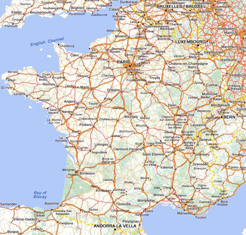 Mapa de las principales ciudades de Francia.