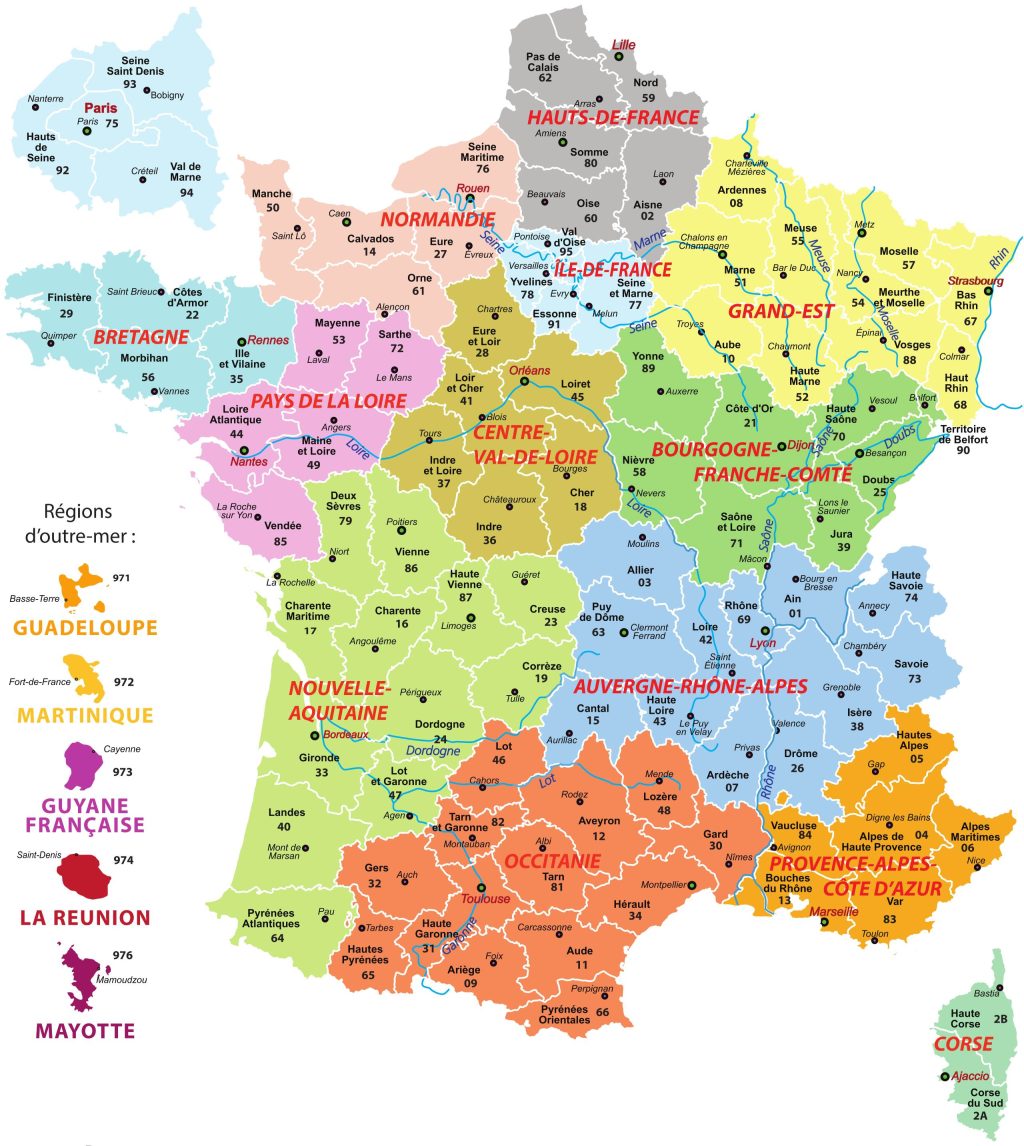 Mapa de las regiones de Francia.