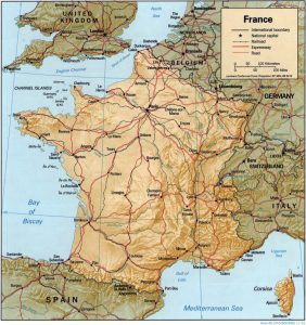 Mapa de relieve sombreado de Francia.