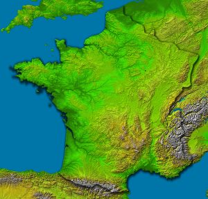 Mapa topogr&aacute;fico de Francia.