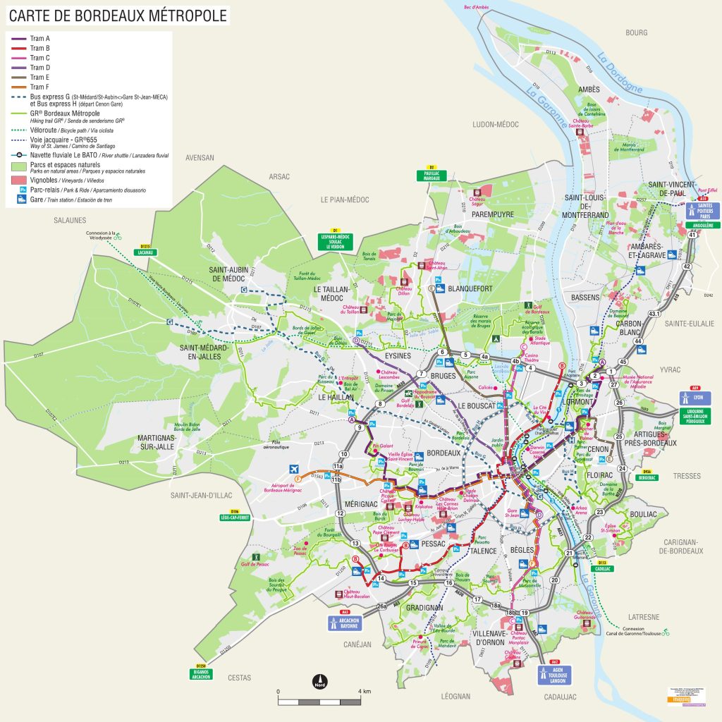 Mapa de la metr&oacute;poli de Burdeos.