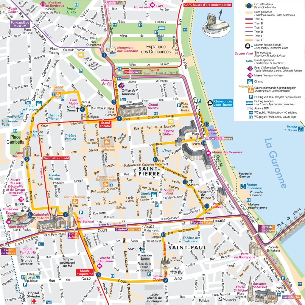 Plano del centro de la ciudad de Burdeos.