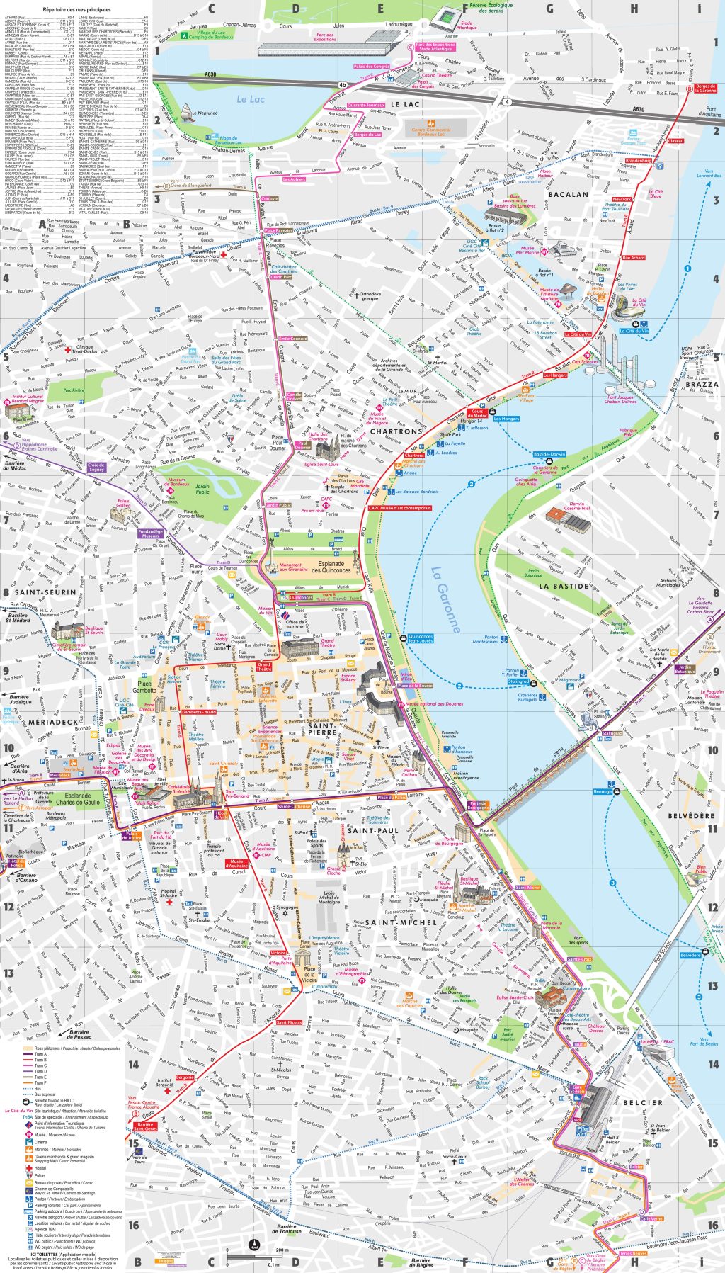 Mapa tur&iacute;stico de la ciudad de Burdeos.