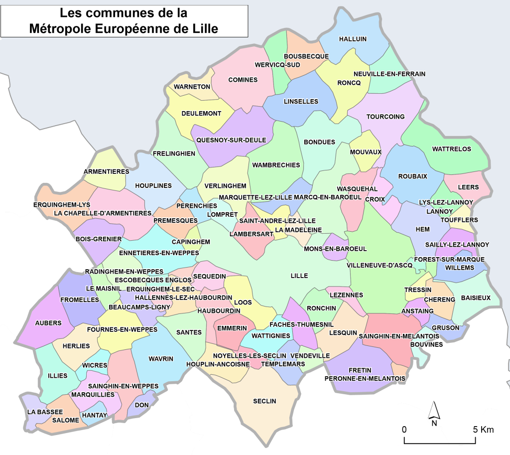 Mapa de la metr&oacute;poli europea de Lille.