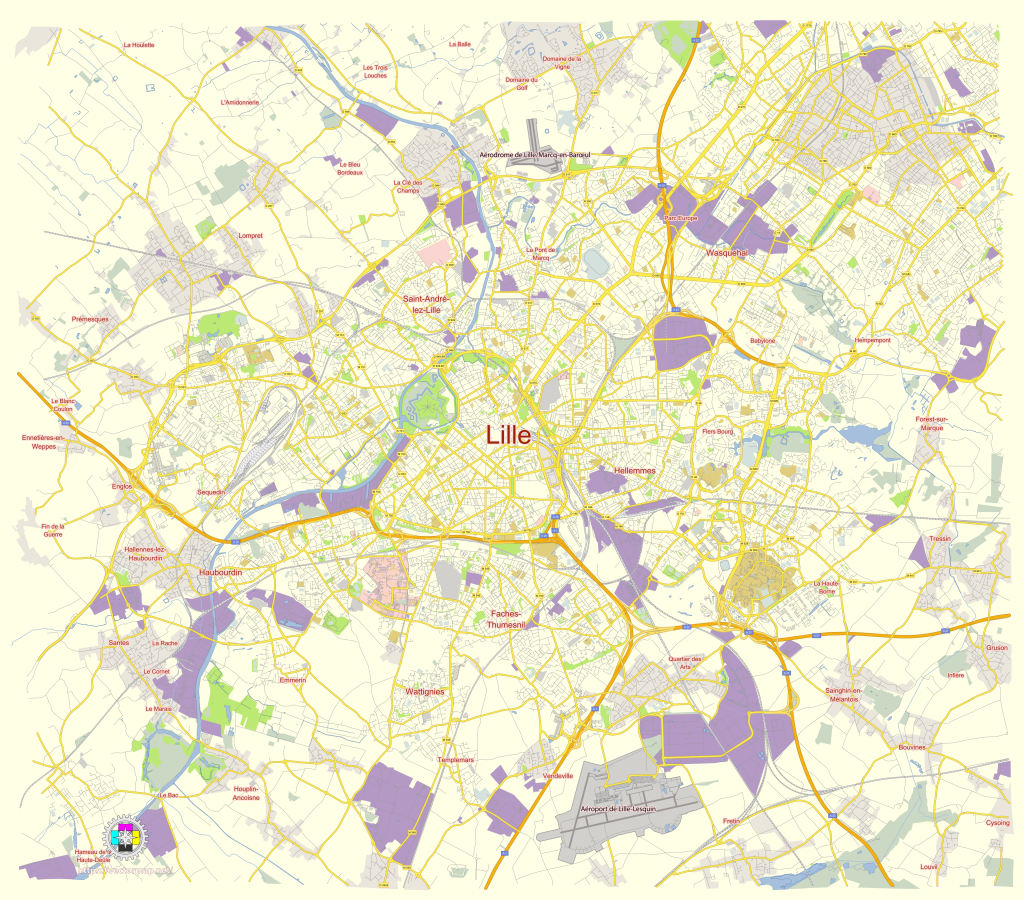 Mapa de accesos por carretera a la ciudad de Lille.