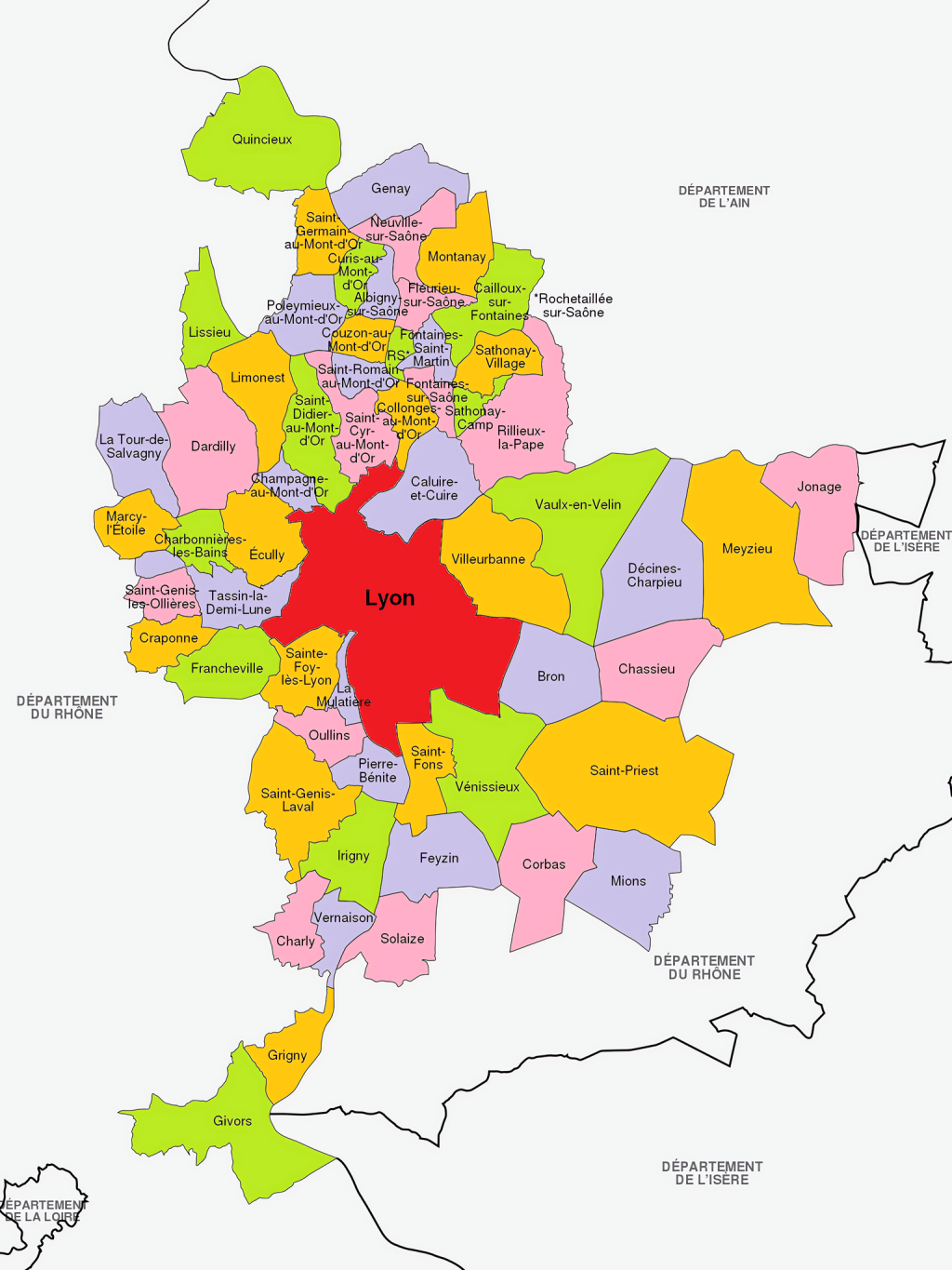 Mapa de la metr&oacute;poli de Lyon.
