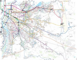 Plano del transporte público del área metropolitana de Lyon, sector este. Plano del transporte público del área metropolitana de Lyon, sector este.