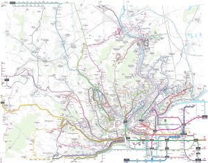 Plano del transporte público del área metropolitana de Lyon, sector norte. Plano del transporte público del área metropolitana de Lyon, sector norte.