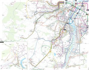 Plano del transporte público del área metropolitana de Lyon, sector suroeste. Plano del transporte público del área metropolitana de Lyon, sector suroeste.