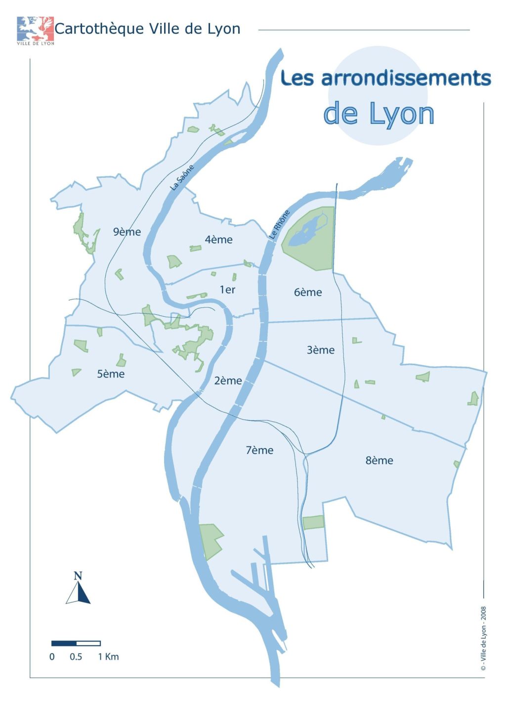 Mapa de los distritos de Lyon.