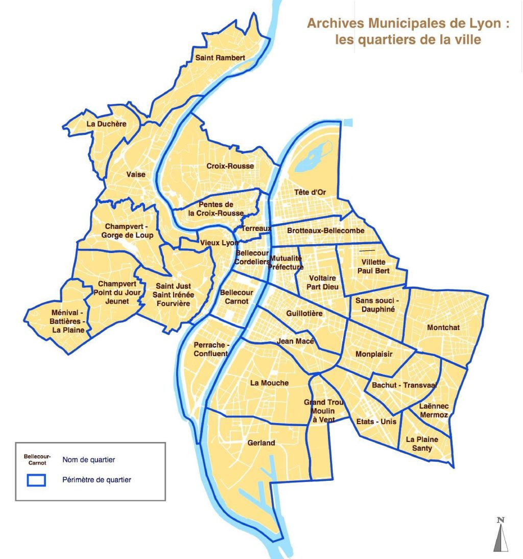 Mapa de los barrios de Lyon.