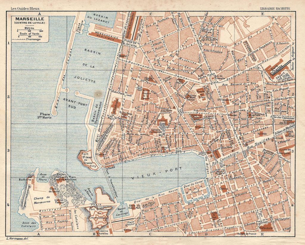 Plano del centro de la ciudad de Marsella 1925.