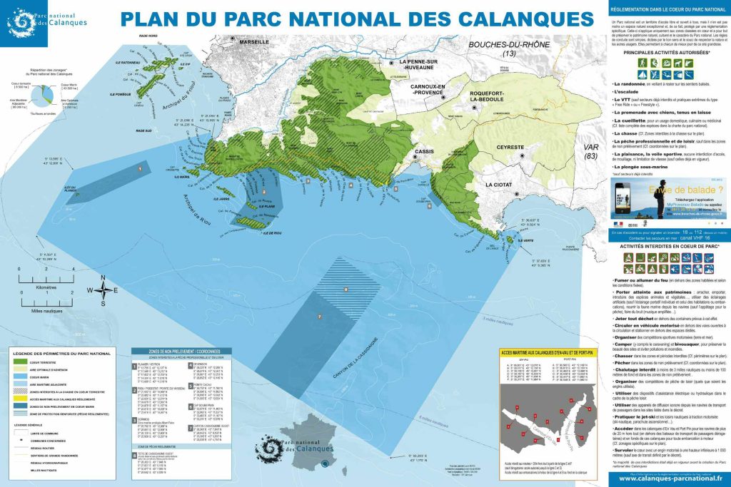 Mapa del Parque Nacional de Calanques.