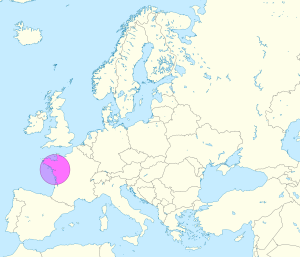 Mapa de ubicaci&oacute;n de la ciudad de Nantes en Europa.