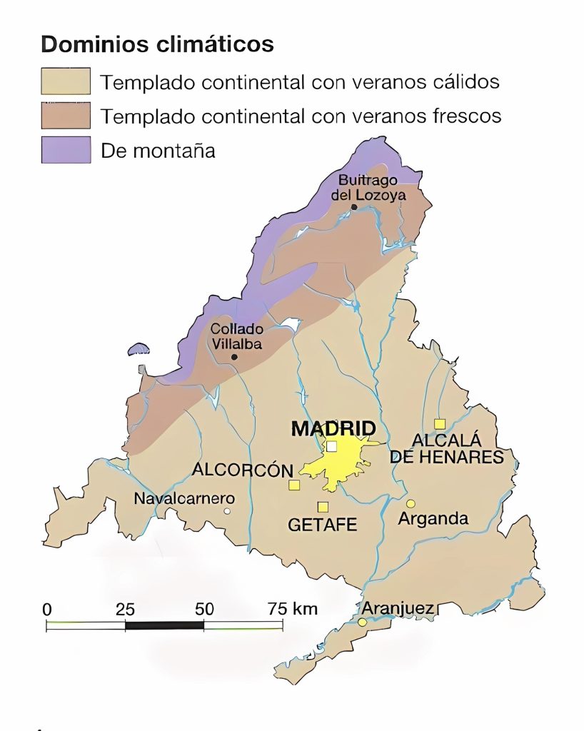 Mapa climático de la Comunidad de Madrid.
