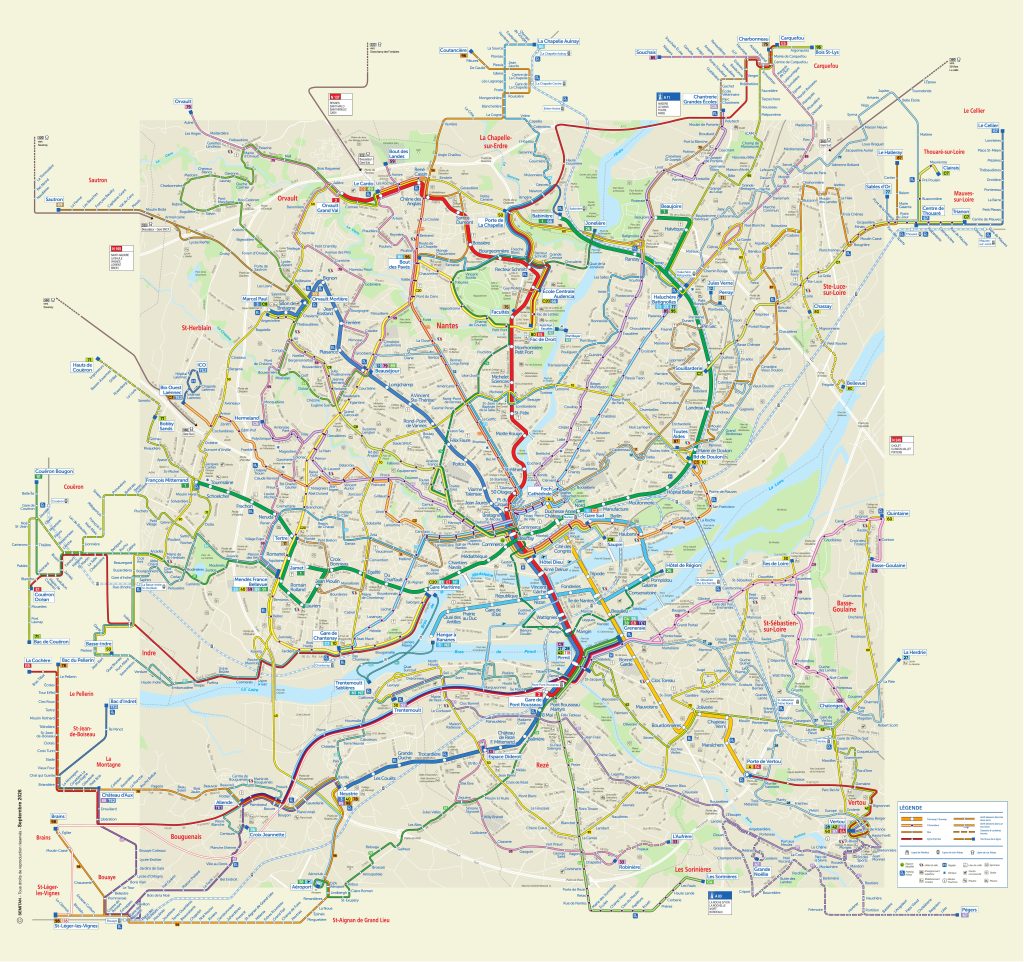 Plano del transporte p&uacute;blico en Nantes.