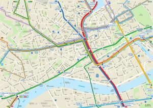 Plano del transporte público en el centro de Nantes. Plano del transporte público en el centro de Nantes.