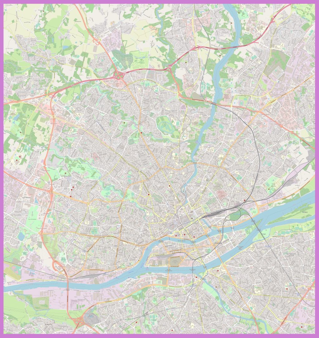 Plano de la ciudad de Nantes, Francia.