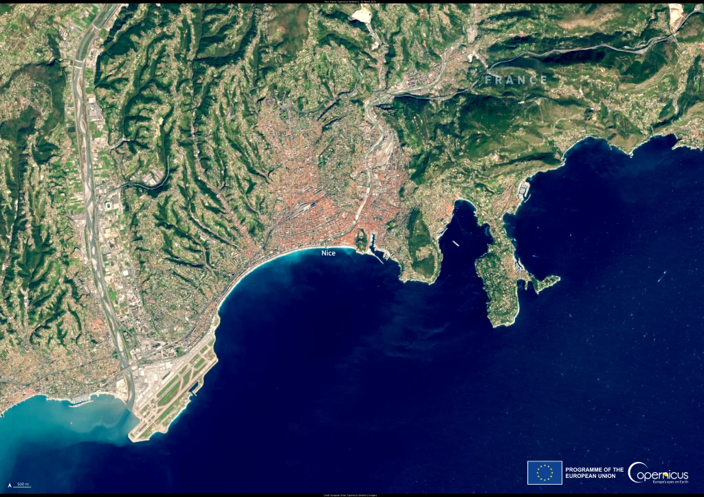 Vista satelital de la ciudad de Niza.