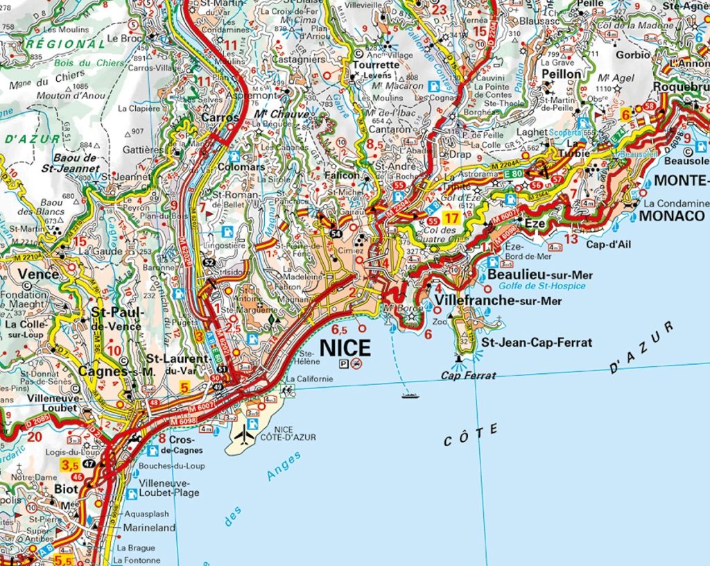 Mapa de accesos por carretera a la ciudad de Niza.