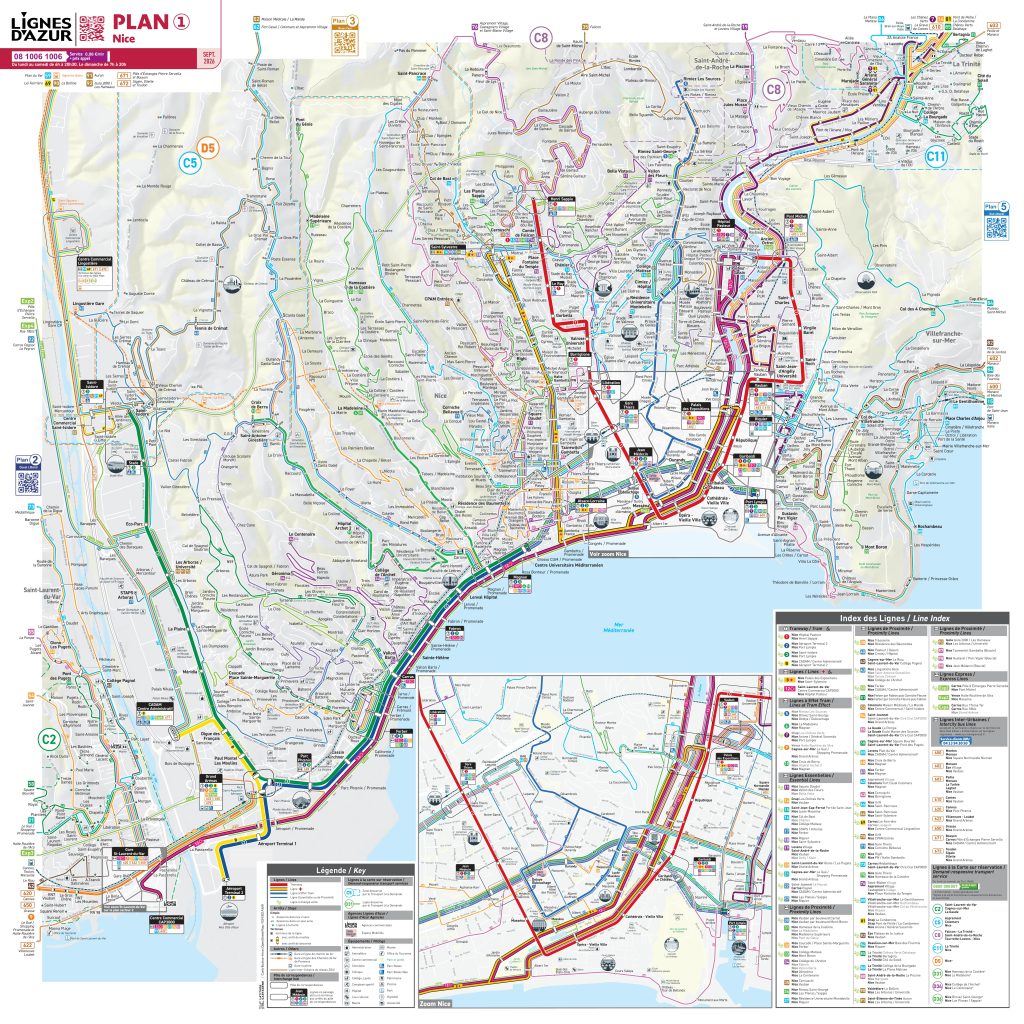 Plano del transporte p&uacute;blico en Niza.
