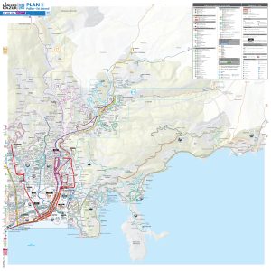 Plano del transporte p&uacute;blico para la costa este de Niza.